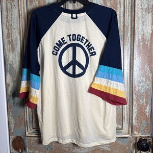 Camp Collection Shirt Baseball Style 3/4 Sleeves Stripe Come Together Message XL